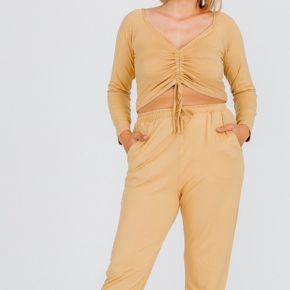 Strap Ruched Top And Jogger Pants Set